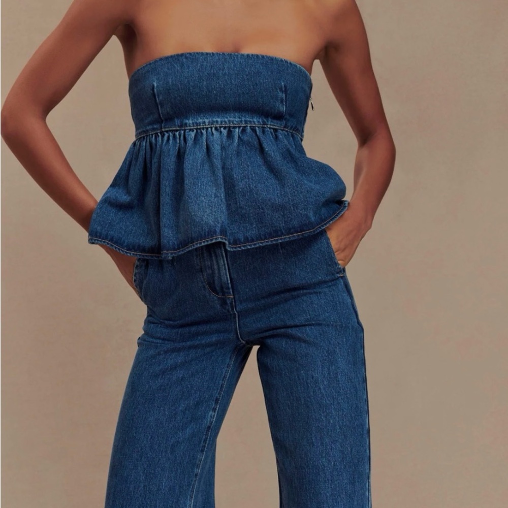 Meshki Pauline Strapless Denim Top -90s blue